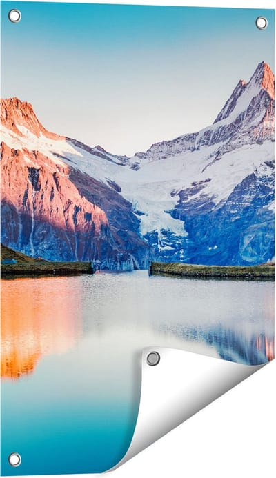 Gards Tuinposter Bergen Landschap bij het Meer - 40x60 cm - Tuindoek - Tuindecoratie - Wanddecoratie buiten - Tuinschilderij