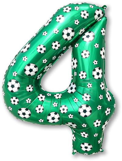 LUQ – Folieballon Voetbal 4 Jaar – 86 cm – Groen-Zwart-Wit – Football Party Versiering – Feest Decoratie – Helium Ready
