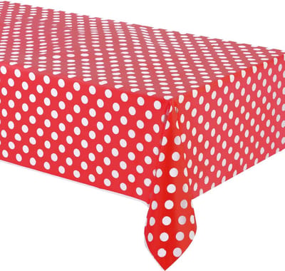 UNIQUE - Rood plastic tafelkleed met witte stippen 137 x 274 cm - Decoratie > Tafelkleden, placemats en tafellopers