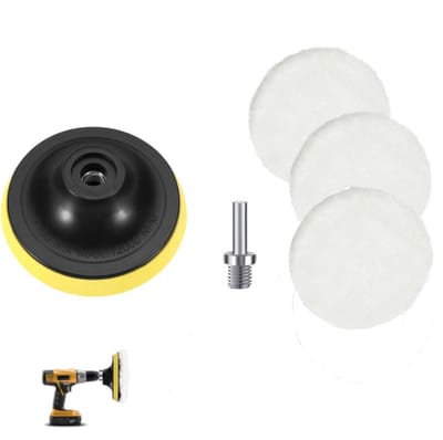 Dailygoods - Wool Polishing Pad - Polijstschijf voor auto - 5 stuks - Klittenband en booradapter - Wollen polijstpads - Geschikt voor meubels en motor...