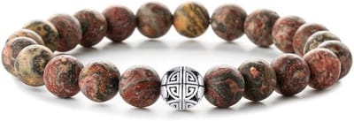 Natural Gemstone Bracelet 8 mm Healing Crystals Stretch Beads Bracelet with Double Lucky Pendant Made of 925 Sterling Silver, 18 cm, Stone, Stone Sterling Silver, crystal jasper