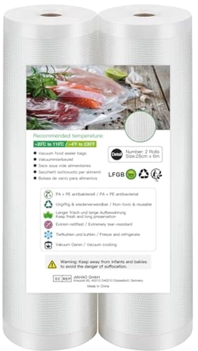 Herbruikbare Vacuüm Sealer Rollen - 2 Rollen 28x600cm - BPA-vrij, Voor Sous Vide Koken en Voedselconservering