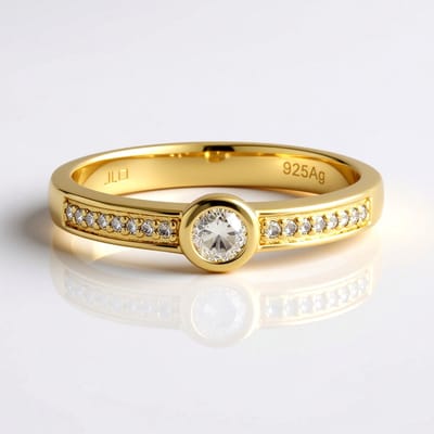 Cavill - Luxe Damesring 18K Goud Verguld - 925 Sterling Zilver - Afrikaanse Bruine Diamant 0.141 Ct - Ronde Briljant - Elegante Bezel Ring