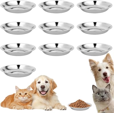 10x Platte RVS Voerbak voor Katten en Kleine Honden - Antislip en Hygiënisch