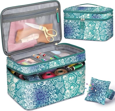 Dubbele Laags Naaigerei Organizer Tas met Naaldenpad voor Draad, Borduuraccessoires en Vilt Kits - Ideaal voor Naaiprojecten en Opberging van Naaigerei
