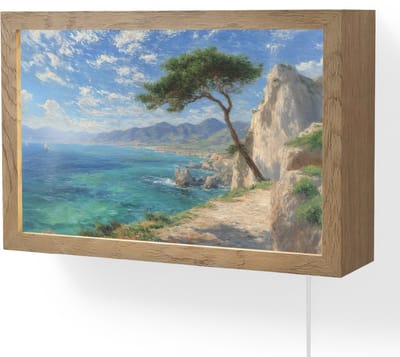 Wandlamp 30x20 cm - Oplaadbaar - Rotsen - Kustlijn - Boom - Bergen - Wandlampen binnen woonkamer - Slaapkamer lamp met kabel - Decoratieve nachtlamp - Vloerlamp snoer
