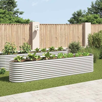 vidaXL - Plantenbak - verhoogd - 400x80x81 - cm - gegalvaniseerd - staal - zilver