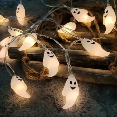 Halloween spook led lampjes 10 delig - Warm wit licht - Op batterijen - Carnaval - Halloween - Binnen - Buiten