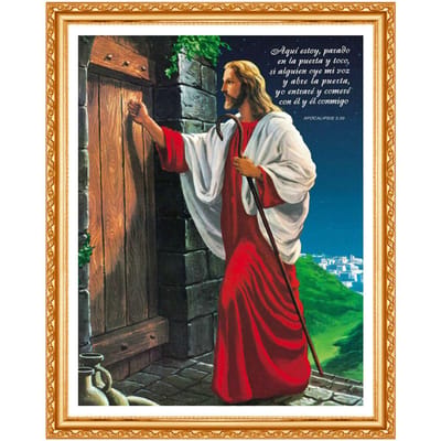 Peinture diamant thème jésus frappé à la porte, broderie 5d à faire soi-même, perceuse ronde complète, point de croix 20X30CM blue