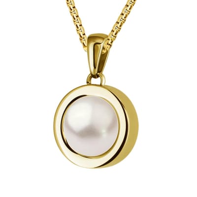 Quiges 12mm Mini Munt Hanger Goudkleurig RVS Glans met Kunstparel Munt en Ketting Ankerketting 42-46cm - SLSHS456