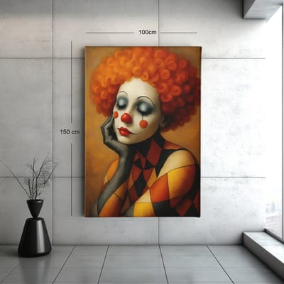 Canvas Schilderij - Vrouwelijke Clown - Wall Art - 60x40x2 cm