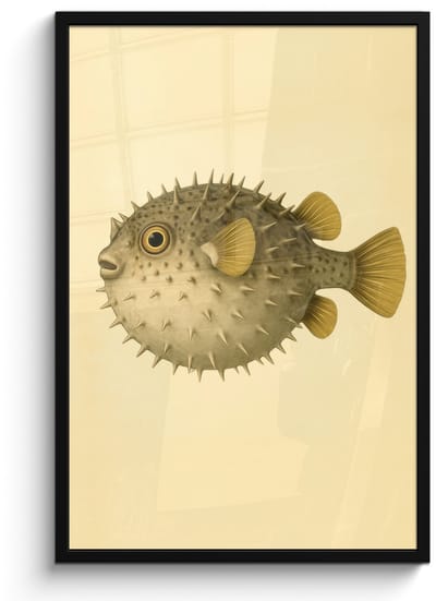 Poster in lijst - Fotolijst 60x90 cm - Posters - Stekels - Vis - Opgeblazen - Bruin - Posterlijst zwart - Decoratie - Wanddecoratie woonkamer - Muurdecoratie slaapkamer
