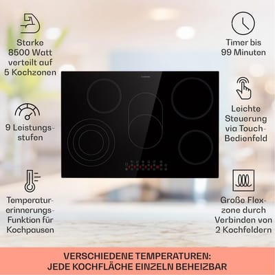 Inductie Kookplaat - Elektrisch Fornuis - Snel Koken - ThermoBoost Functie - 77 x 52 cm - Zwart