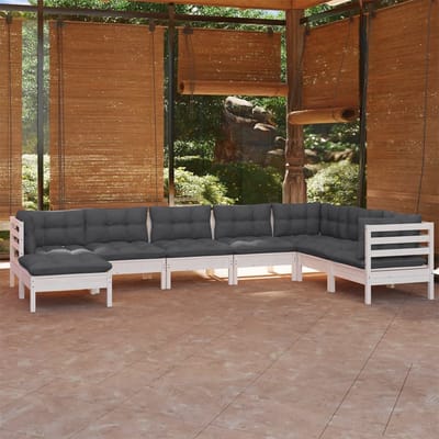 vidaXL - 8-delige - Loungeset - met - kussens - massief - grenenhout - wit