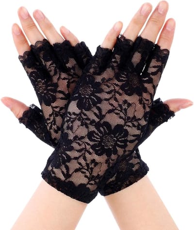 Lace vingerloze handschoenen met bloemenpatroon voor bruiloften, Halloween en feesten
