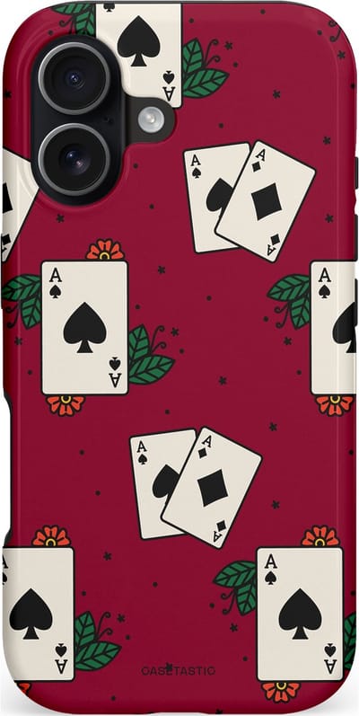 Casetastic hoesje geschikt voor Apple iPhone 17 - MagSafe - Dubbellaagse bescherming - Casino Aas - Fashion Case - Bordeaux Lichtgrijs Crème Zwart