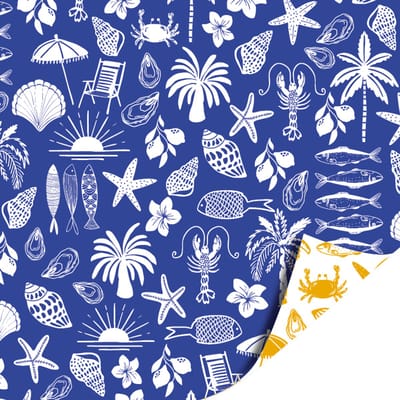 Het Inpakhuis - Cadeaupapier - Inpakpapier - Kadopapier - Sand & Shells Blauw Wit - Schelpen - Strand - 70cm x 2m