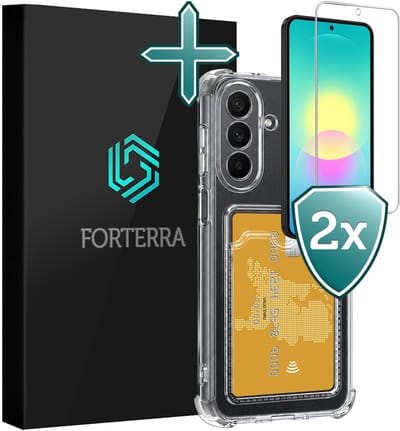 Hoesje Geschikt voor Samsung Galaxy A27 - Met 2x Screenprotector - Pashouder - Kaarthouder - Back Cover - Telefoon Hoes Shockproof - Siliconen Case - Shock Proof - Pasjes Houder - Transparant
