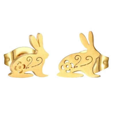 Rvs sieraden-Oorbellen - Goudkleurig RVS konijn - Ideaal voor kinderen