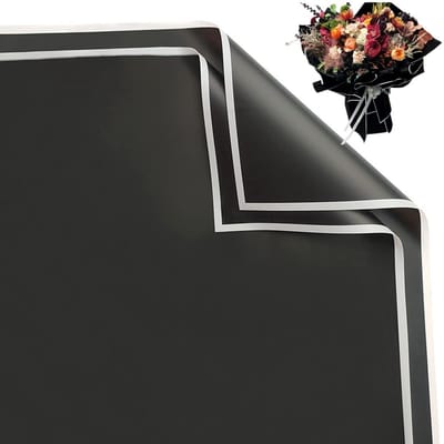 Dailygoods- Inpakpapier Waterdicht - Zwart-Witte Rand - Bloemen - 58 x 58 cm - Cadeaupapier - Verpakking voor Boeket