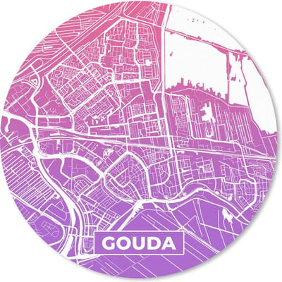 Muismat rond 20x20 cm - Mousepad Stadskaart - Gouda - Nederland - Paars - Ronde muismatten