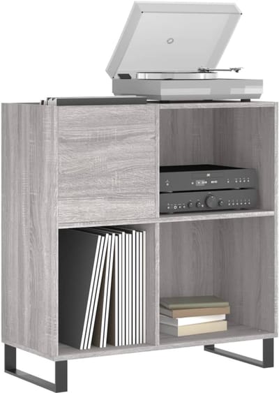 Platenspelermeubel - LP-kast - Platenspelerkast - Draaitafelstandaard - Platenspelerstandaard - Vintage Displayplank - Grijs Sonoma Eiken
