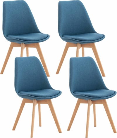 CLP 4-delige set Linares eetkamerstoelen met rugleuning en gestoffeerd op beukenhouten frame Stof/blauw