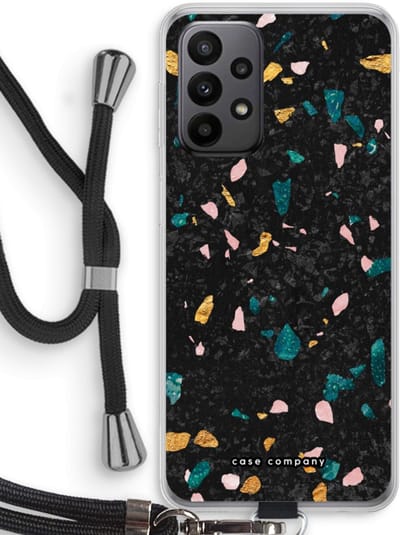 Case Company® - Hoesje met koord geschikt voor Samsung Galaxy A23 hoesje met Koord - Terrazzo N°10 - Telefoonhoesje met Zwart Koord - Bescherming aan alle Kanten en Over de Schermrand