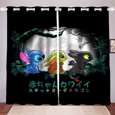 Stitch Cartoon Anime Stofdicht Balkonscherm Gordijnen Voor Woonkamer Slaapkamer Verduisterende Gordijnen Polyester Thuis 100x140