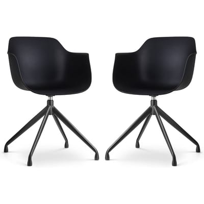 Nolon Nola-Puk Eetkamerstoelen Set van 2 Zwart - Draaibaar - met Armleuning - Kunststof - Zwart Metalen Onderstel - Kuipstoel met Armleuning