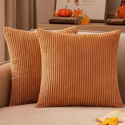 Famanu – Set van 1 stuk corduroy sierkussensloop ribfluweel decoratief 45 x 45 cm roest oranje