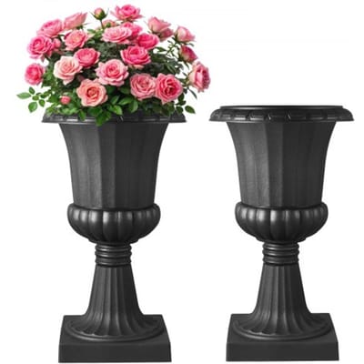 VEVOR Plastic Urn Planters, 40 x 67 cm, 2 Pack Black Classic Flower Pots Front Porch Planters, Indoor & Outdoor Vase voor Bruiloft, Feest, Evenement, Thuis, Podium, Tuin, Balkon, Tuinveranda Decoratie