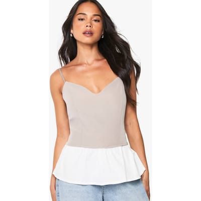 boohoo Dames Geweven Cami-top met geplooide zoom | Mocha | Maat: 6