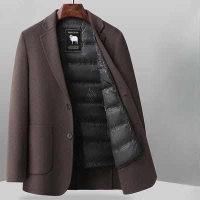Herfst en Winter Nieuwe Business Casual Gans Dons Donsvoering Dubbelzijdig Wollen Pak voor Heren 4XL gray