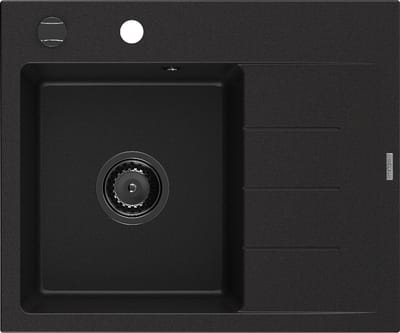 Mexen Ben granitische spoelbak 1-kompartment met afdruiprek, links 600 x 500 , zwart, zwarte sifon - 6522605000-77-B