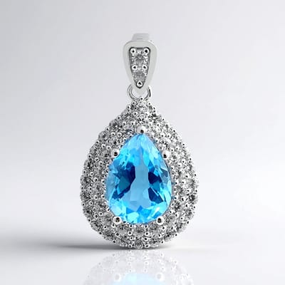Cavill - Zilveren hanger - 2,88 ct Marambaia topaas druppelvormig - 43 stuks zirkonia 1,4 ct - elegant en natuurlijk sieraad