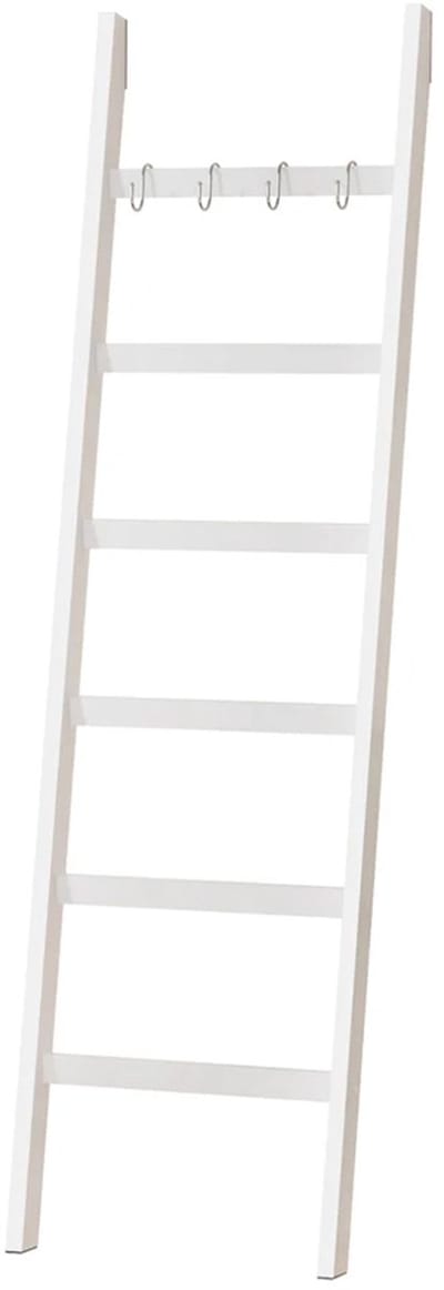 Eleganca Handdoekladder - 170 x 60 cm - Handdoekrek Badkamer - Decoratieve Ladder met 5 Ophanghaakjes - Extra breed - Bamboe Wit