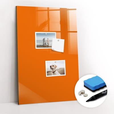 Tulup Whitebord - Kleur Oranje Magneetbord - 40 cm x 60 cm - Magneetbord Keuken - Industrieel Wandbord - Memobord Magnetisch - Ideeënbord Thuiswerkplek - Inclusief Gratis Magneten & Marker & Spons - Magneetbord Design - Memo Magneetbord