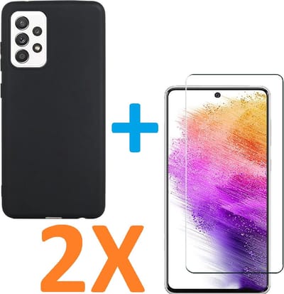 Silicone hoesje zwart met 2 Pack Tempered glas Screen Protector Geschikt voor: Samsung Galaxy A73 5G