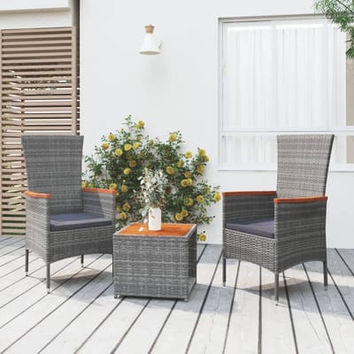 vidaXL - 3-delige - Loungeset - poly - rattan - en - massief - acaciahout - grijs
