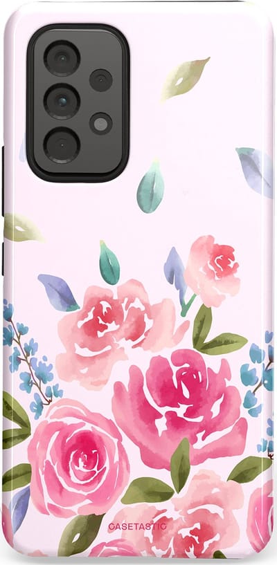 Casetastic hoesje geschikt voor Samsung Galaxy A53 (2022) 5G - Dubbellaagse bescherming - Aquarel Bloesem - Fashion Case - Lichtroze Lila Saliegroen