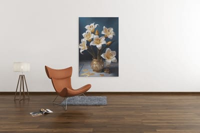 Canvas Schilderij - Bloemen in Gouden Vaas - Kunst - 60x40x2 cm