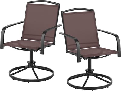 KOMFOTTEU Set of 2 360° Rotatable Chairs, Outdoor Rocking Chair with Armrests, High Backrest and Breathable Seat, Rocking Chair for Garden, Pool, Balcony, Yard, Brown