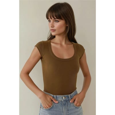 Slim Fit Scoopneck Geribbelde Crop Top