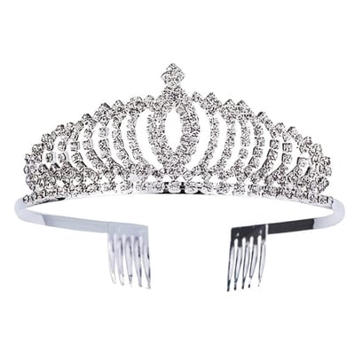 Zilverkleurig wit tiara haar accessoire dames met strass stenen prinses kroon hoog model symmetrisch design bridal headpiece
