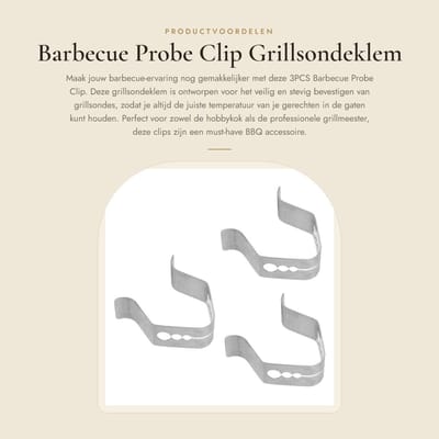 Dailygoods- Barbecue Probe Clip Roestvrij Staal - Grillsondeklem - Bevestigingsclip - BBQ Thermometer - Accessoire - 3-Holes Design - Grillsondehouder