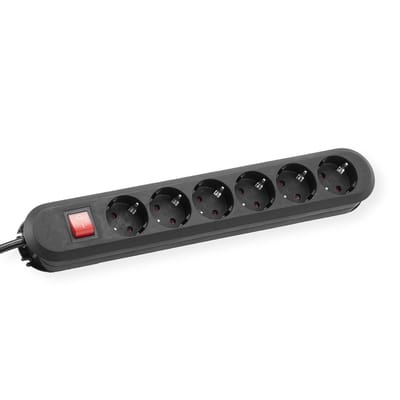 BACHMANN SMART stekkerdoos 6x geaard contact, met schakelaar, zwart, 1,5 m