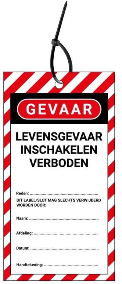 LOTO tags levensgevaar inschakelen verboden NL - 10 stuks - inclusief tiewraps