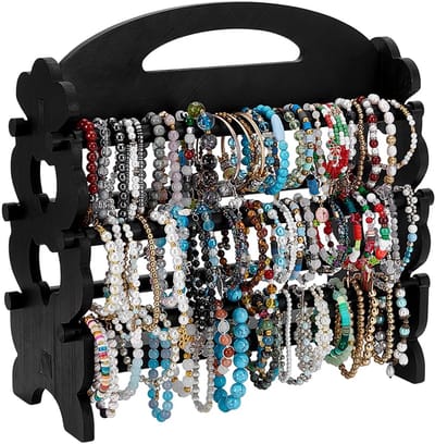 PH PandaHall 3 Tier Armband Display Stand Houten Armband Houder Bangle Organizer Rack Scrunchie Display Opslag Sieraden Houder Stand met 6 Holding Staven voor Winkel Leveranciers Retail Showcase