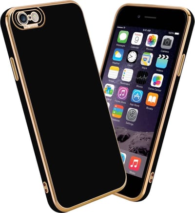 Cadorabo Hoesje geschikt voor Apple iPhone 6 / 6S in Glossy Zwart - Rose Goud - Beschermhoes van flexibel TPU-silicone Case Cover en met camerabescherming